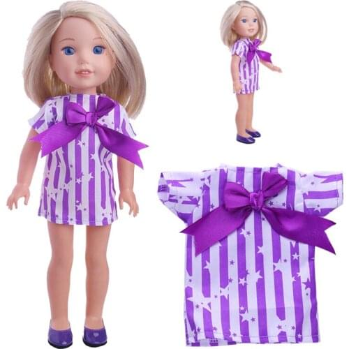 Cute purple Striped Dress With bow tie Doll Accessories Fit 14 Inch Doll American Wellie Wishers Dolls Our Generation