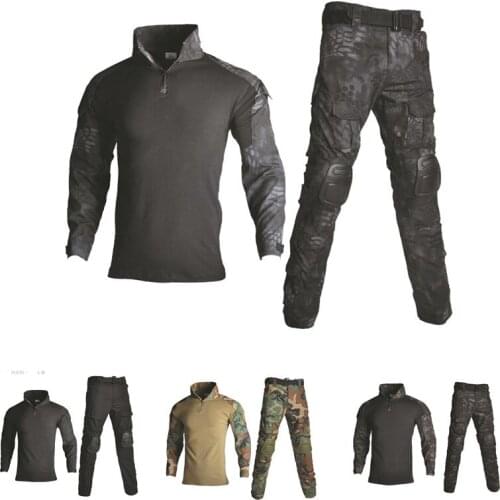 Men Tactical Army Hunting Uniform Camouflage Military Suit Jacket + Pants Woodland with Elbow Knee Pads CS Paintball Clothes