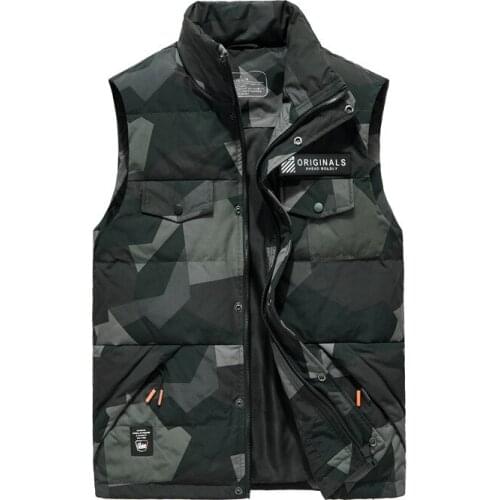 Mens Winter White Duck Down Waistcoat Thick Warm Parkas Male Camouflage Stand Collar Sleeveless Down Jacket Outdoor Casual Vest