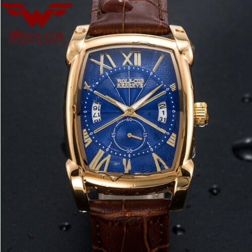 WOLF-CUB Square Men Blue Watch Business Waterproof Quartz Leather Wrist Watch Men Clock Male Relogio Masculino Erkek Kol Saati