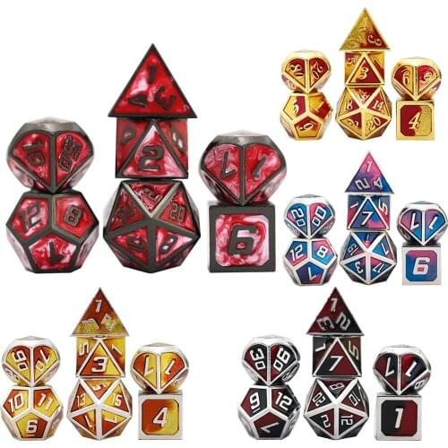 7pcs Mix Color Glitter Effect Metal Dice Set +1pc Bag D4 D6 D8 D10 D12 D20 for Role Playing DND RPGs BoardGame As Christmas Gift