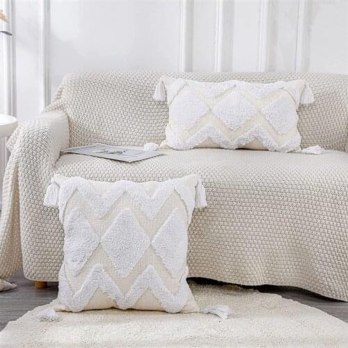 White Jacquard Clip Cushion Cover For Chair-Sofa-Living Room Decoration 45x45cm 30x50cm Boho Pillowcase Home Decorative Coussin