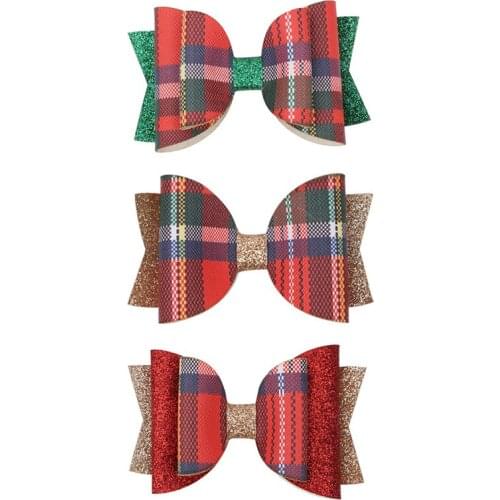 2020 New Christmas Hair Accessories For Girls Glitters Leather Plaid Hair Clips Baby Girl Barrettes Hair Ornament Kids Hairpins