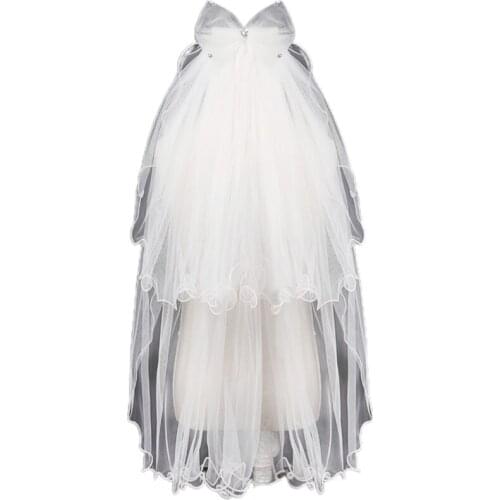 2021 New Girls Communion Veil Bow Embellished with Rhinestone Metal Hair Comb Tulle Veil