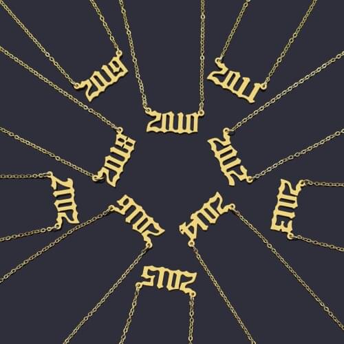 Year of Birth Stainless Steel Necklace Unique Memorial Year Pendant Jewelry Men and Women Chain Necklace 1980-2020 Birthday Gift