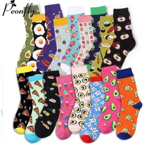 PEONFLY Novelty Korean Fresh Fruits Socks Women Funny Lemon Avocado Pineapple Cherry Happy Socks Casual Harajuku Cotton Socks