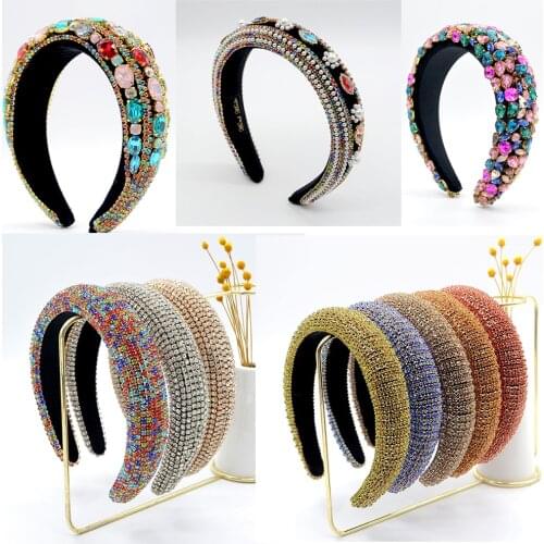 Luxury Sparkly Full Crystal Pearl Baroque Hairband Padded Rhinestone Princess Headband For Women Headdress Birthday Hair Jewelry