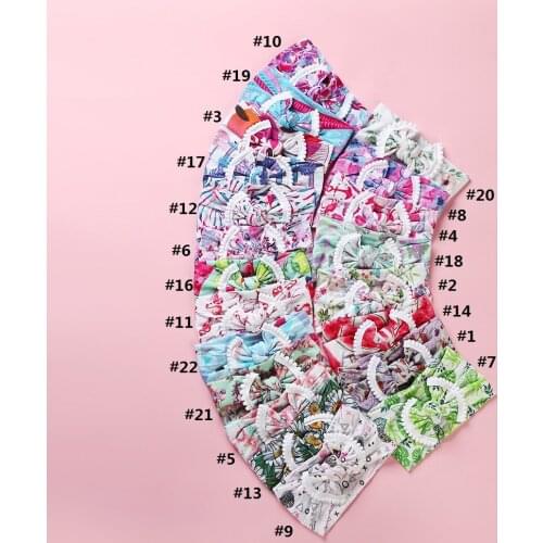24pc/lot New Fruit Print Nylon Headbands ,Spring Summer Color Floral Print Bows Nylon Pom Pom Headband,Children Girls Headwear