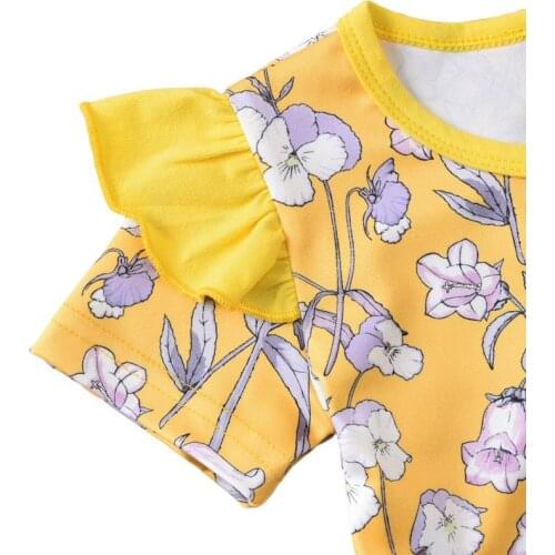 Pudcoco 0-12M Romper Summer Baby Girls Short Sleeve Ruffles Infant Toddler Kids Floral Print O-Neck Button Jumpsuit Playsuit