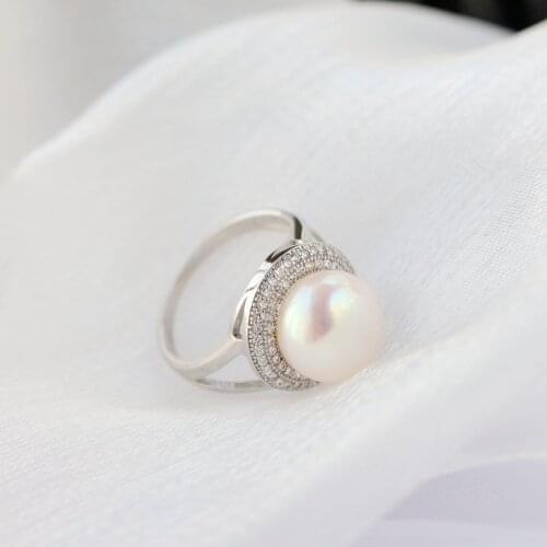 Real 925 Sterling Silver Ring Inlaid Rhinestone Natural Freshwater Pearl Classic Fashion Wedding Party Jewelry Rings