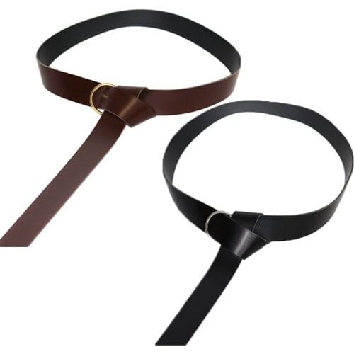 185cm New Medieval Ring Belt Slender Bridle PU Leather Belt for Sword, Pirate, Scottish Steampunk Knight Cosplay Use-Black Color