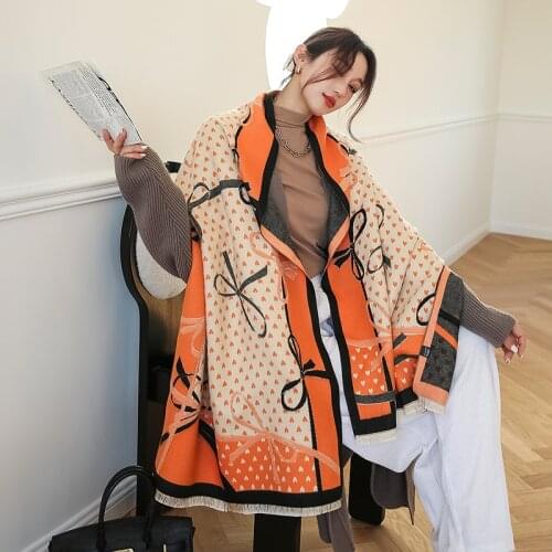 Luxury Brand Plaid Print Winter Scarf Women Cashmere Warm Pashmina Foulard Female Scarves Long Blanket Thick Soft Shawls Wraps