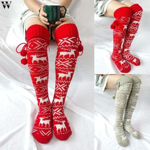 Christmas Stockings Womens Red Long Knitted Stockings Girls Winter Warm Knit Socks Thigh High Over The Knee Socks Xmas Gifts