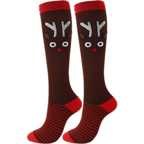 Knee-High Christmas Compression Stockings Women Men Pressure Socks Compress Elk Pattern Elastic Running Socks