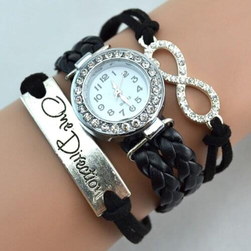 Retail and wholesale infinity Leather Bracelet with rhinestone watch Fashion Jewelry