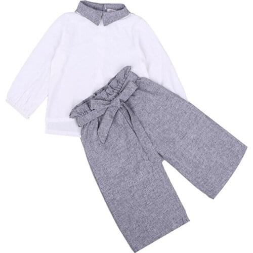 Girls long sleeve shirt wide leg pants two piece set Girls spring and autumn fashion two-piece Girls shirt pants set