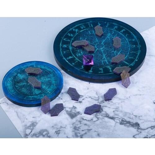 Runes Symbol Cards Dice Crystal Epoxy Resin Mold for Table Gaming Viking Treasure Circle Divination Board Silicone Mould