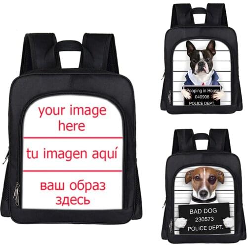 13 Inch Customize Your Image Backpack Boys Girls Funny Bad Dog Kids Kindergarten Bag Backpack Children School Bags Bookbag Gift