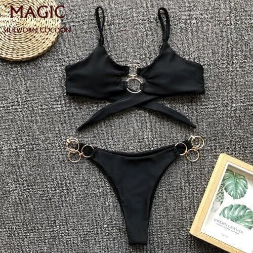 Sexy women ring metal buckle swimsuit women swimwear female brazilian biquini micro bikinis bathing suit beach wear bikini set