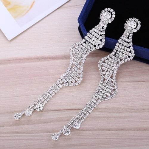 Crystal Pendant Earrings Fashion Charm Crystal Tassel Earrings Bride Wedding Dress Sparkling Women Dance Party 171109-2