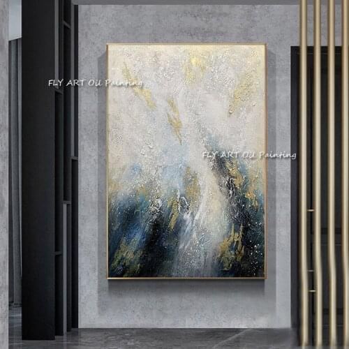 Modern Canvas Abstract Handmade oil Painting Golden Wall Art Pictures for Living Room Bedroom Decorative