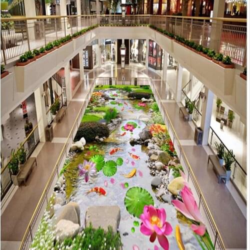 Modern Floor painting Stream water landscape floor pattern PVC Wall paper self-adhesive Floor mural