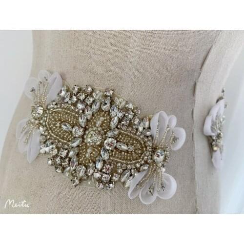 Rhinestone applique with 3d florals, for headpiece, dress, costume