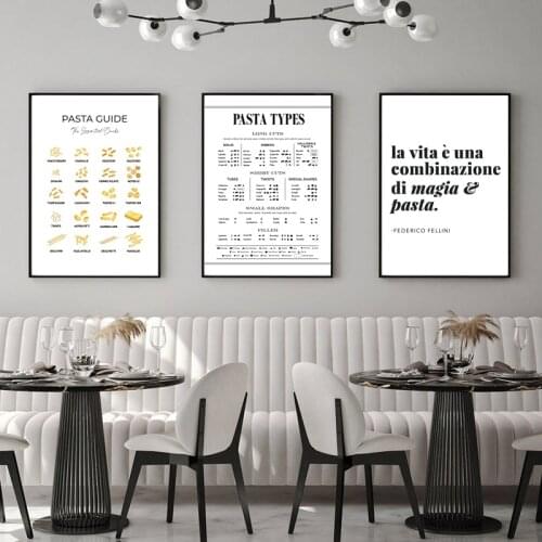 Italian Pasta Types Art Print Kitchen Wall Decor Pasta Guide Poster Canvas Painting Dining Room Restaurant Decoration Pictures