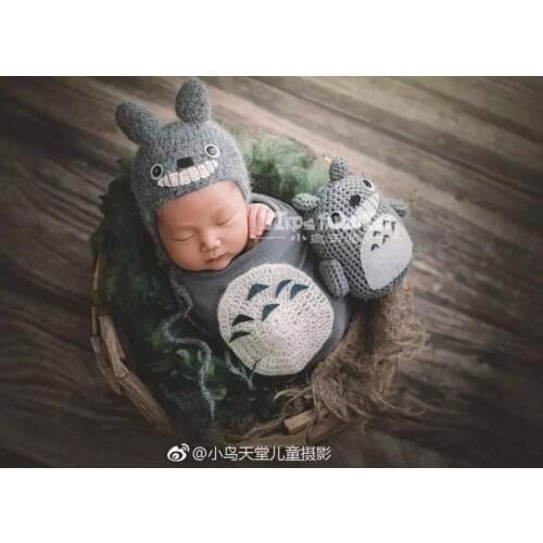 Vintage Stuffed Animal Toys Crochet Newborn Baby Dragon Bonnet and Toys Baby Girl Hat Photography Props Knitted Toy Prop