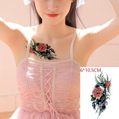 Waterproof Temporary Tattoo Sticker ins Scorpion red rose green leaves sexy Body Art Flash Tatto Fake Tatoo for Women Men