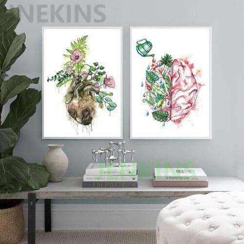 Weiwei Canvas Painting Brain art Anatomy Art Canvas Painting Vintage Poster Abstract Organ Print Leaf Wall Picture Medical