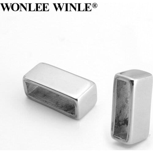 Wonlee Winle Stainless Steel Big hole Rectangle Spacer Bead Charm For DIY Men Leather Bracelet Jewelry Making (Without Bracelet)