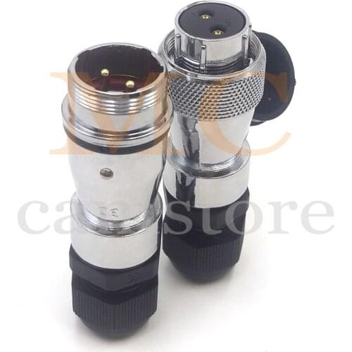 WS20 2pin Docking Plug Female Socket Male Metal Waterproof Docking Ppower Cord Connector IP67 25A Industrial Outdoor Connector