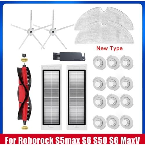 Vacuum Cleaner Parts for Roborock S6 S50 S6 MaxV S4 E4 S5max Accessories Detachable Main Brush 5 Arms Silicon Side Brush Mop