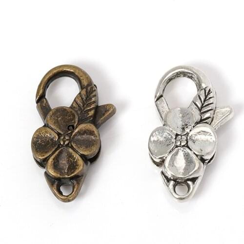 5pcs Flower Lobster Clasp Hooks 26x15mm Retro Big Clasp for Necklace Bracelet Keychain Chain Accessories Jewelry Making DIY