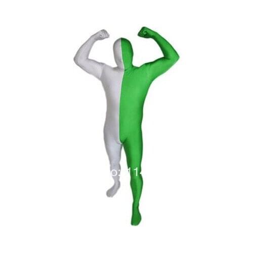 Green & White Split Spandex Full body Zentai Suit