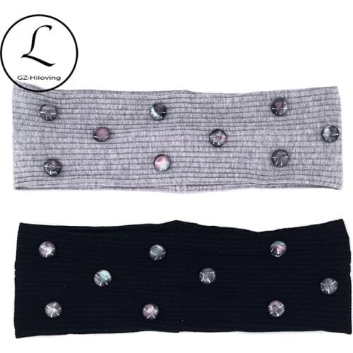 GZhilovingL Ladies Summer Opal Stone Beads headbands Casual Cotton Stretch Ribbed Headwear Hair Band Accessories For Woman
