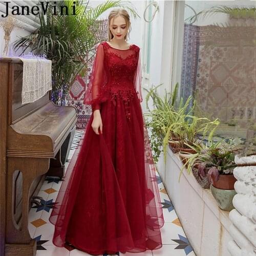 JaneVini Vestidos Lace Sequins Beads Mother of the Bride Dresses With Appliques Long Sleeves Women Evening Gowns Abendkleid Lang