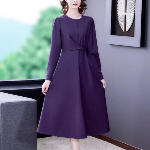 2021 Bodycon Elegant Solid Evening Vestidos Spring Autumn Long Sleeve Vintage Casual Midi Dress Women New Fashion Purple Dresses
