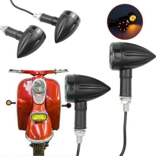 1 Pair Motorcycle Turn Signal Indicator Light Amber Motorbike Blinker Headlight 12v Indicator lamp Bullet black New