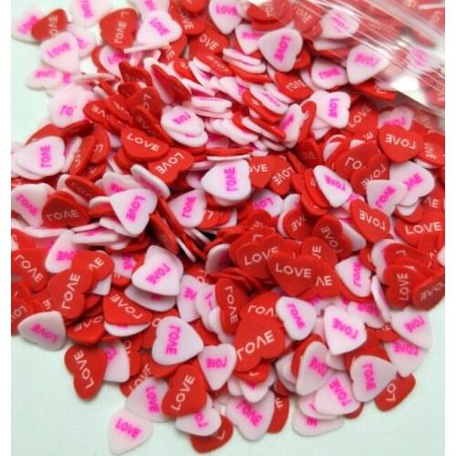 100g 5mm MixedHeart with love letters Polymer Hot Clay Sprinkles Colorful heart Slices For DIY Crafts Tiny Cute klei Accessories