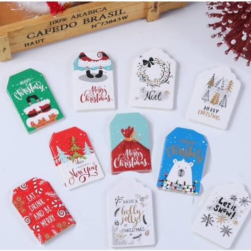 100pcs Merry Christmas DIY Kraft Tags Labels Gift Wrapping Paper Hang Tags Santa Claus Paper Cards Xmas Party Supplies
