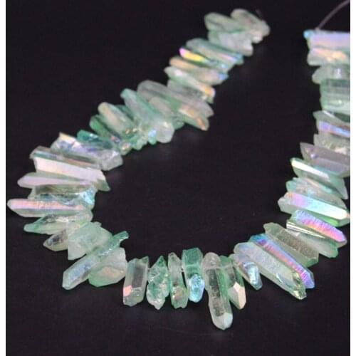 15.5"strand Green Titanium Crystal Quartz Top Drilled Point Beads,Raw Crystal Stick Briolettes Pendant Beads Jewelry Making