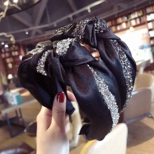 2020 Korean Fashion Headband For Women Elegant Crystal Black Ribbons Hairbands Hair Holder Turban Hair Accessories Wholesale