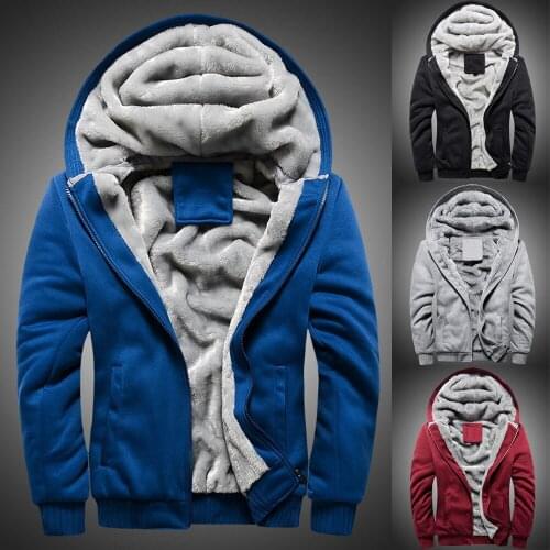 2020 Winter Fashion Thick Mens Hooded Sweatshirt Male Warm Mens Hoodie Winter Warm Fleece Zipper Outwear Coat