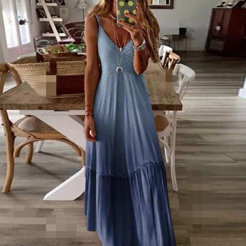 40# Summer Maxi Long Dress Women Gradient Color Dress Sexy Boho Sleeveless Strap Dresses Beach Sundress Женское Платье Vestidos