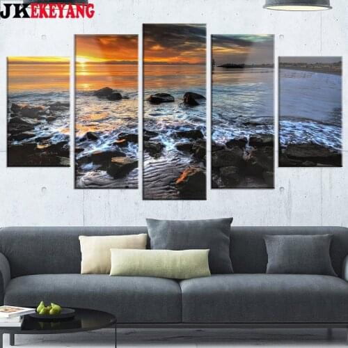 5pcs 5D Diy Diamond embroidery"Sea sunset"Cross Stitch full square diamond painting,puzzle Y4345