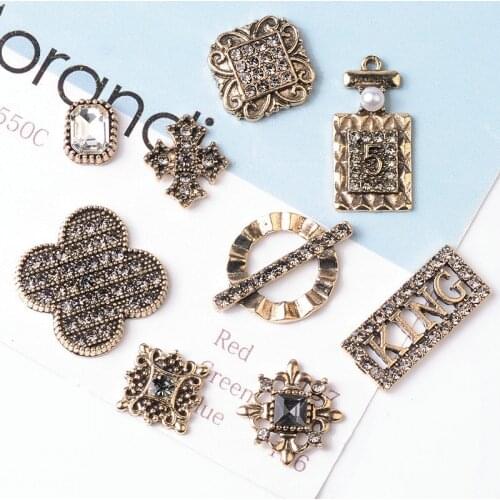 5pcs/lot Alloy Creative Rhinestone Gold Pearls Pendant Button Ornaments Jewelry Earrings Choker Hair bag DIY Jewelry Accessories