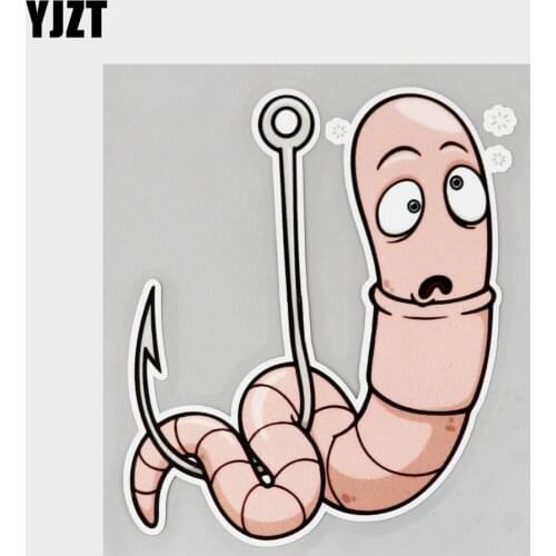 YJZT 11.8CM×13.1CM Decal Cartoon Worm Halo Fishing PVC Car Sticker 11C-0274