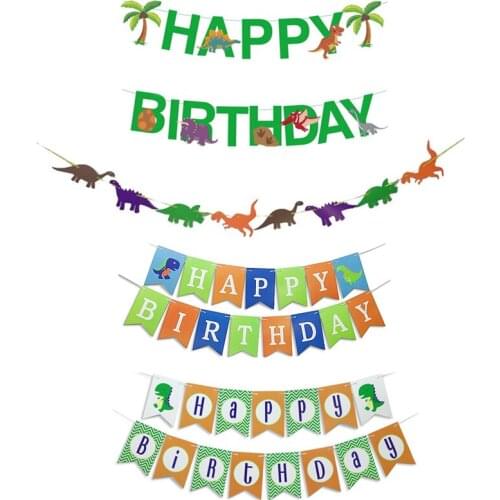 Happy Birthday Banner Dinosaur Theme Paper Bunting Garland Banners Flags Baby Shower Kids Birthday Party Decoration